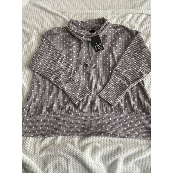 🌹Women’s Sweatshirt Size 3X Como Black Long Sleeve Cowl Neck Polka Dots Grey - Picture 11 of 12